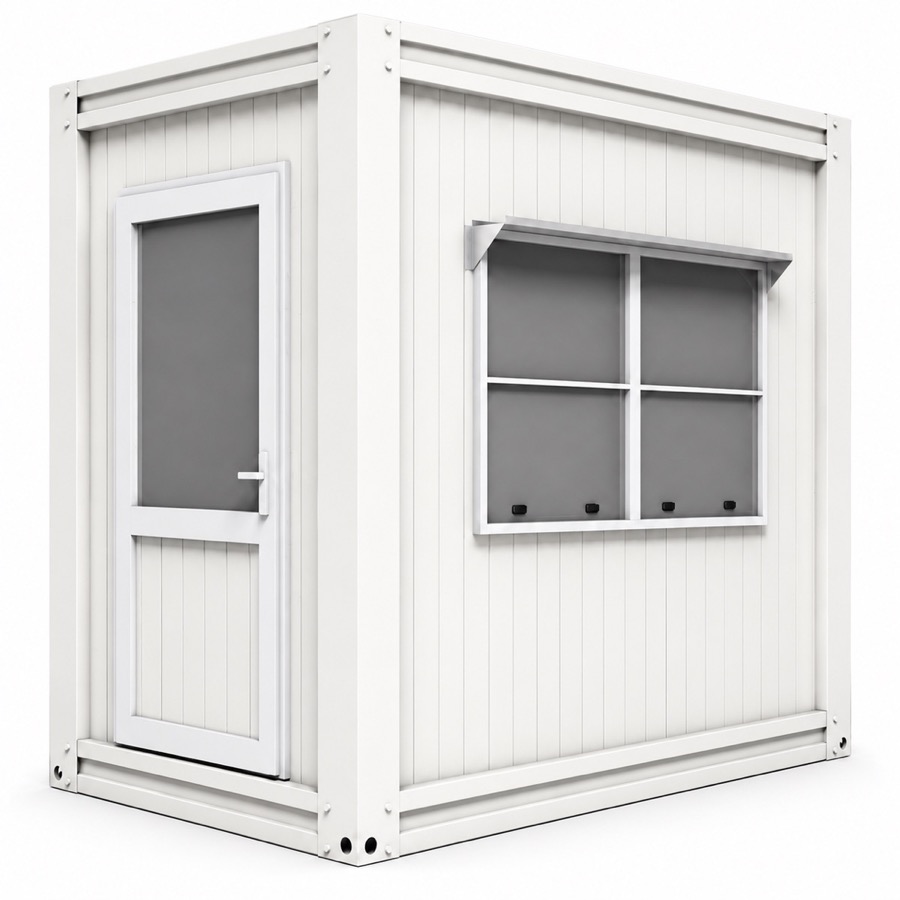 Caseta de vigilancia modular 1,45 × 2,20 m para portería y turnos de vigilancia
